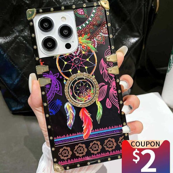 Casos de telefone celular Caso de xadrez de flores vintage da capa quadrada para Samsung Galaxy S23 S22 Ultra S20 S21FE A13 A52S A53 A54 A51 Fundo de capa L230731