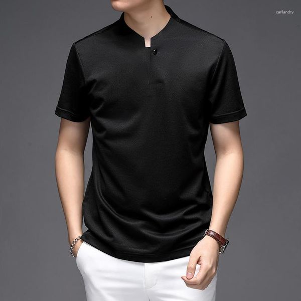 Erkek Tişörtleri Tasarım Erkekler Siyah Tişört Yaz Doğal İpek Serin Yumuşak Moda Sahne Modeli Giyim Erkek Şık Kısa Kollu Lüks Üstler Tees