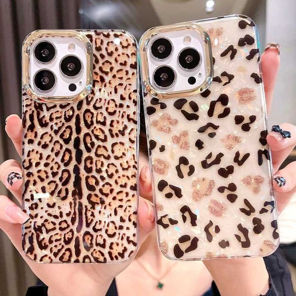 Fundas para teléfonos móviles Funda de teléfono con estampado de leopardo de lujo para iPhone 11 12 13 14 Pro Max Plus Shell Rainbow parachoques contraportada L230731