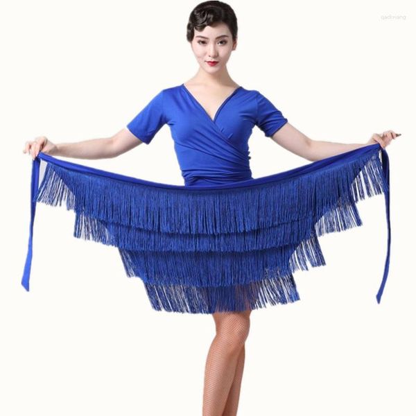 Vestido de palco saia latina para mulheres com franjas e borla hip cachecol saias de dança envolto dança de salão de baile