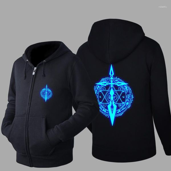 Erkek Hoodies High-Q Unisex Luminous Fate Sıfır Saber Kapüşonlu Kapüşonlu Kazak Ceket Ceket Noctilucent Kader/Sıfır/Master Gece