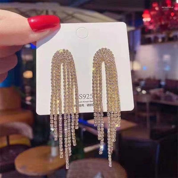 Brincos pendentes TREAZY brilhantes strass noivas gota de casamento para mulheres cristal pendurado borla brinco longo festa boate jóias