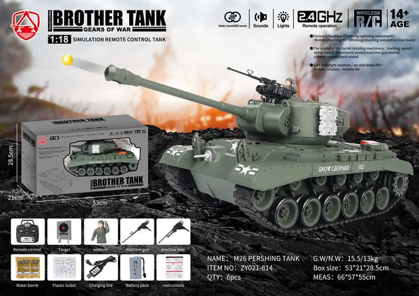 Elektrisches RC-Auto Rc 2 4g gegen ferngesteuertes Pershing M26 Metallspielzeug 118 Simulation wiederaufladbare Fernbedienung Panzersteuerung Junge Geschenk 230801