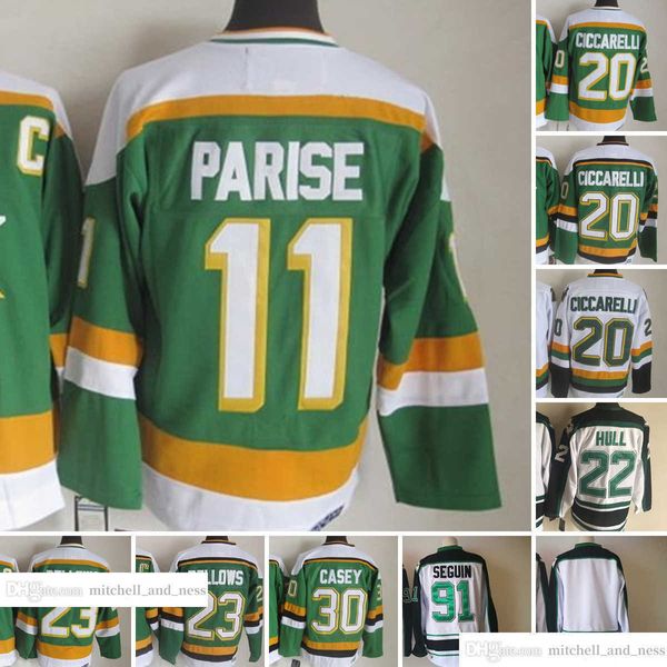 Movie Vintage Hockey 20 Dino Ciccarelli Jerseys CCM Embroidery 23 Brian Bellows 11 J.P. PARISE 30 Jon Casey 91 Tyler Seguin Jersey White Green Men