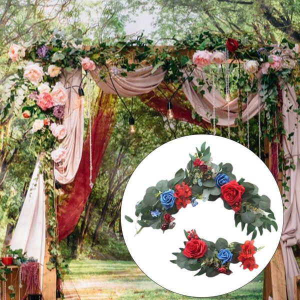 Flores decorativas 2 pçs kit de arco de casamento feito à mão folhas verdes artificiais para cerimônia cartão de boas-vindas sinal de decoração de canto