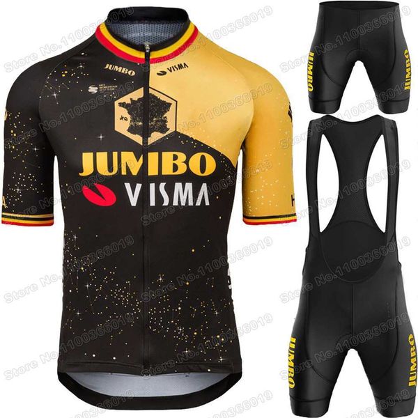 Set di maglie da ciclismo Team Jumbo Visma France Tour TDF Set Belgio Abbigliamento Wout van Aert Camicia da uomo per bici da strada Tuta estiva 230801