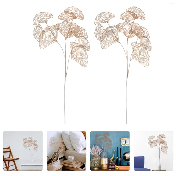 Dekorative Blumen, 2 Stück, Hochzeitszubehör, künstlicher Buschstrauß, gefälschte Ginkgoblätter, Kunststoff-Braut