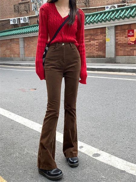 Damenhose Retro High Waist Micro Flare Cordhose Spice Girl Hong Kong Casual Stretch