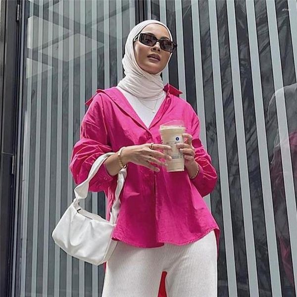 Roupa étnica Moda Feminina Muçulmana Planície Abaya Manga Comprida Blusa Casual Tops Dubai Kaftan Islâmico Turquia Árabe Femme Camisa Bolsos