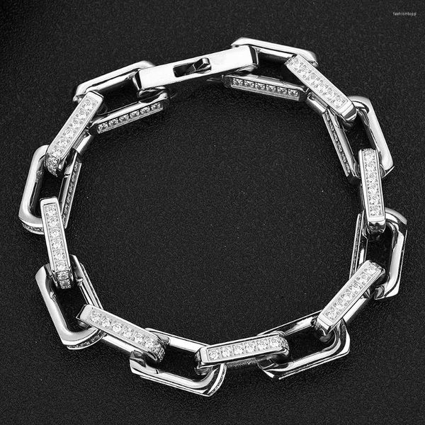 Braccialetti di collegamento Moda Bracciale girocollo quadrato vuoto Catena in acciaio inossidabile color argento Polso hip-hop per regalo di gioielli da uomo