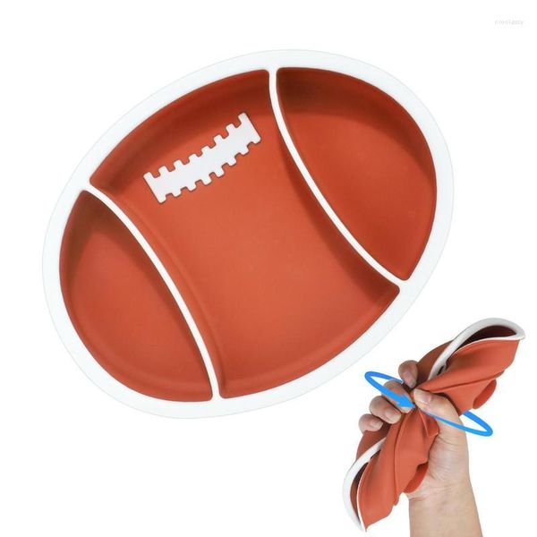 Set di stoviglie Piatti per bambini divisi in silicone Piatto da alimentazione a forma di palla da rugby Piatto da autoallenamento per bambini