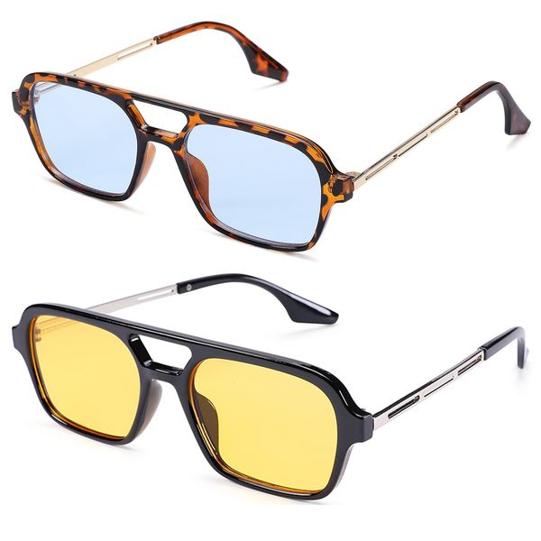 Sonnenbrillenrahmen Retro Double Bridge Pilot Mode Rosa Farbverlauf Brillen Trending Hollow Leopard Blue Sonnenbrille Männer Shades 230802