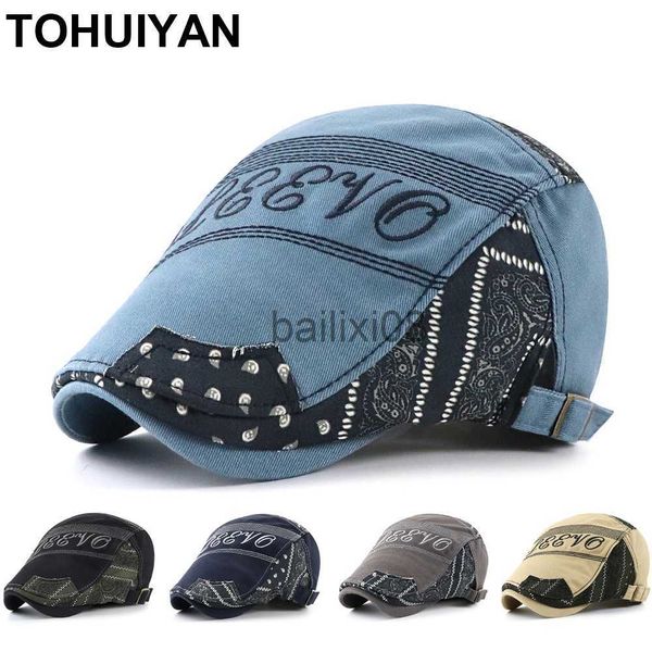 Стингские шляпы Brim Tohuiyan Retro Berets Caps для мужчин Письма, вышитые Boina Newsboy Hat Women Fashion, регулируемая шляпа Gatsby Artist Flat Cap J230802