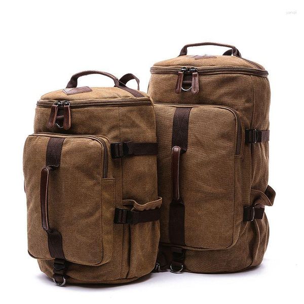 Bolsas Duffel Weysfor Men Mochila de Viagem de Grande Capacidade Lona Bagagem de Ombro Bolsa Duffle Cilindro Impermeável Couro Sólido Casual