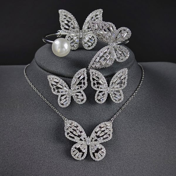 Set di gioielli da sposa Confezione da 4 pezzi 2023 Farfalla di lusso colore argento sposa Dubai per le donne Regalo di anniversario della signora Vendita all'ingrosso J7614 230801