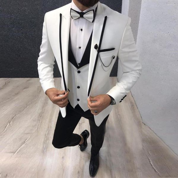 Abiti da uomo Uomo 3 pezzi Slim Fit Casual Business Groomsmen Grigio Verde Avorio Smoking con risvolto per matrimonio formale (giacca pantaloni gilet)