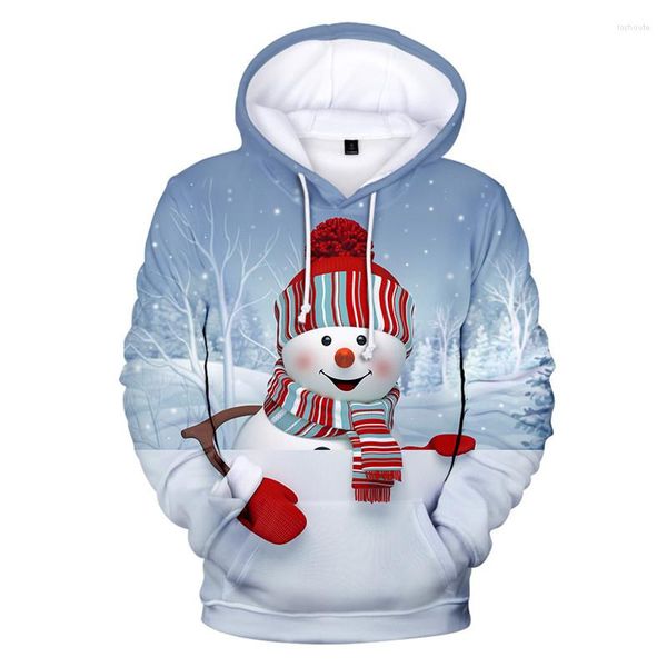 Felpe con cappuccio da uomo Pupazzo di neve di Natale Stampato Felpe con cappuccio da donna stile hip-hop autunnale da uomo Street Trend Pullover comodo per il tempo libero