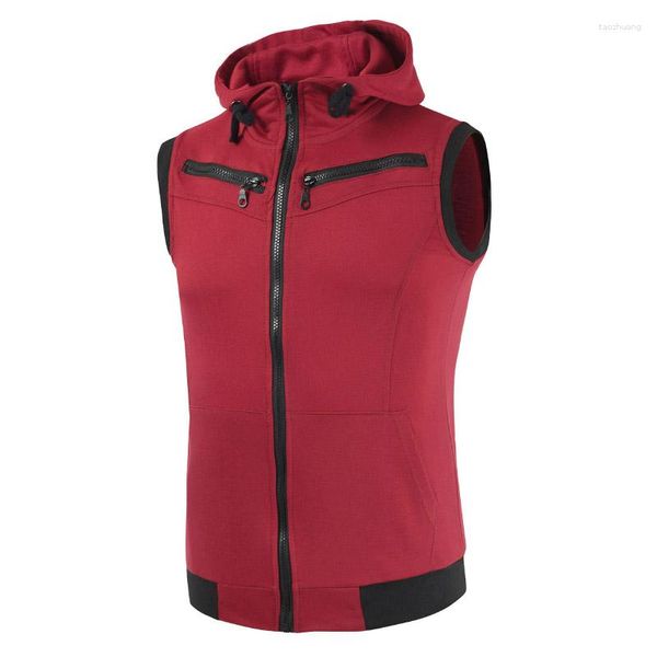 Gilet da uomo 2023 Primavera stile coreano Gilet senza maniche con cappuccio da uomo Casual Slim Gilet tinta unita per M-4XL