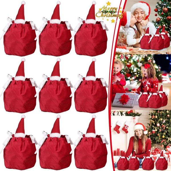 Confezioni regalo 10/20 pezzi Sacchetti per dolcetti di caramelle natalizie Sacchetto di imballaggio in velluto con coulisse Confezione regalo per forniture per feste Navidad 2023