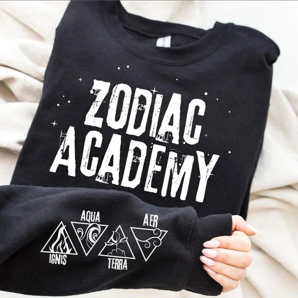 Damen Hoodies Sweatshirts Zodiac Academy Sweatshirt Retro Elements Sleeve Ignis Aer Aqua Terra Shirt Signs Crewneck Graphic Tops 230802