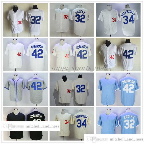 Vintage Movie Baseball Wears Jersey 42 Jackie Robinson 34 Fernando Valenzuela 32 Sandy Koufax 1955 Uomini Donne Giovani Taglia S - XXXL