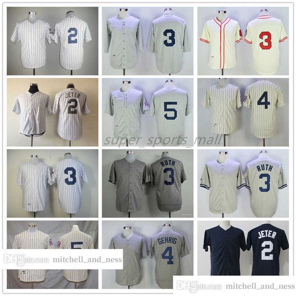 Vintage Movie Baseball Wears Jersey 3 Babe Ruth 2 Derek Jeter 4 Lou Gehrig 5 Joe DiMaggio 1939 Maglie Uomo Donna Giovani Taglia S - XXXL