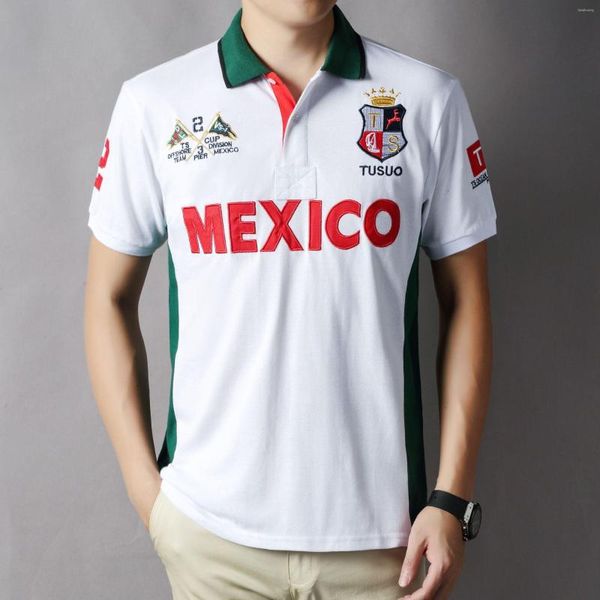 Polo Masculino TS Manga Curta Camisa Polo Masculina México 2023 Verão Casual Esportes de Negócios Camiseta Bordada Algodão Roupas Brancas