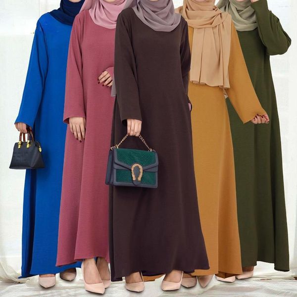 Abbigliamento etnico Abito hijab moda musulmana Turchia Eid Abaya Dubai Crepe Plain Abiti lunghi africani modesti per le donne Abito caftano islamico