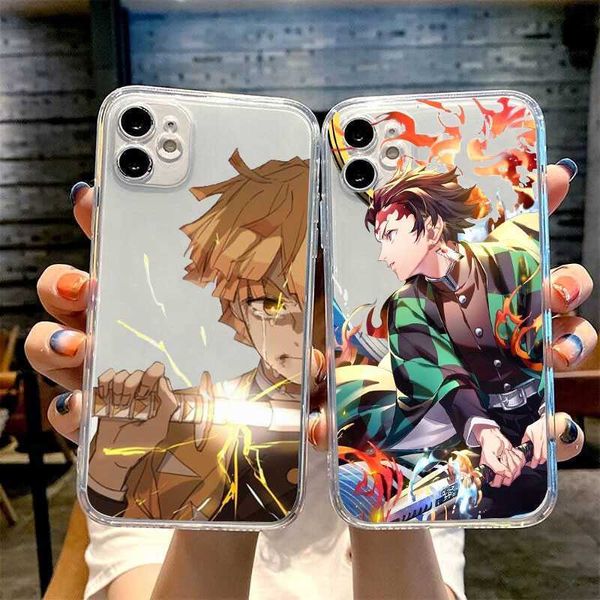 Handyhüllen Japan Anime Demon Slayer Hülle für iPhone 13 12 14 11 Pro Max Mini 7 8 Plus SE X XSMAX XR Handyhülle Kimetsu No Yaiba Cover Coque L230731