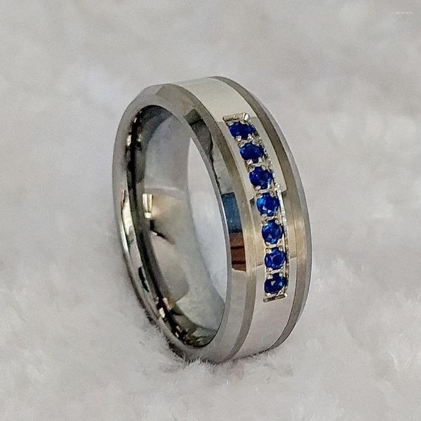 Cluster Rings Designer de alta qualidade azul Cz pedra diamante carboneto de tungstênio jóias aliança de casamento para homens masculinos à prova d'água nunca desbota