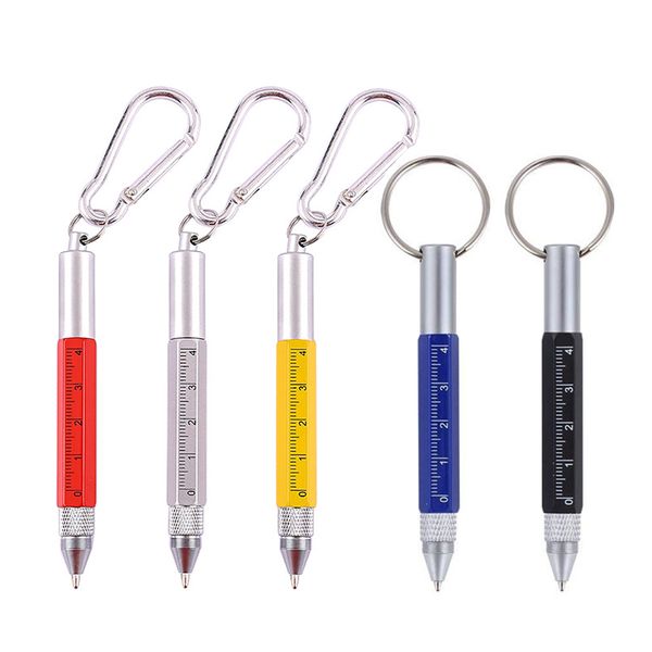 6 em 1 Multitool Tech Tool Pen Chaveiro Chave de Fenda com Régua Recargas de Canetas de Ferramenta de Metal para Estudantes, Funcionários de Escritório, Trabalhadores da Construção