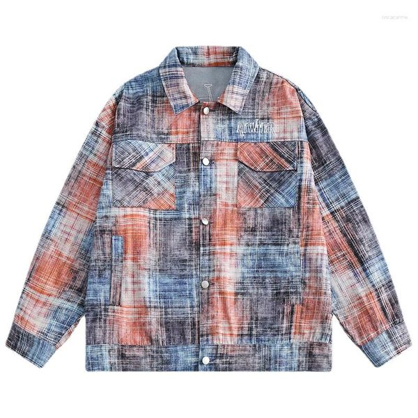 Männer Jacken Herbst Männer Fracht Bomber Hip Hop Spezielle Farbige Plaid Windjacke 2023 Streetwear Harajuku Casual Baumwolle Oberbekleidung Mäntel