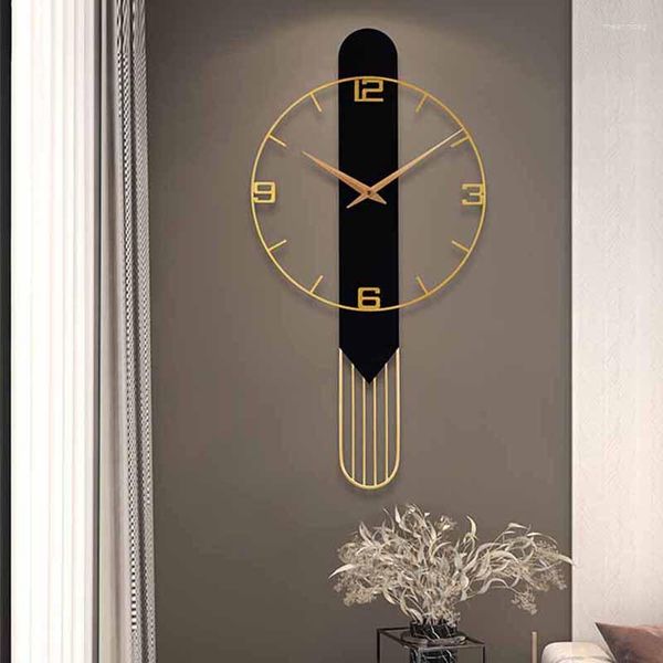 Relógios de parede Silencioso Luxo Design Nórdico Ouro Preto Metal Elegante Relógio Grande Quarto para Meninas Orologio Da Parete Decoração da Casa