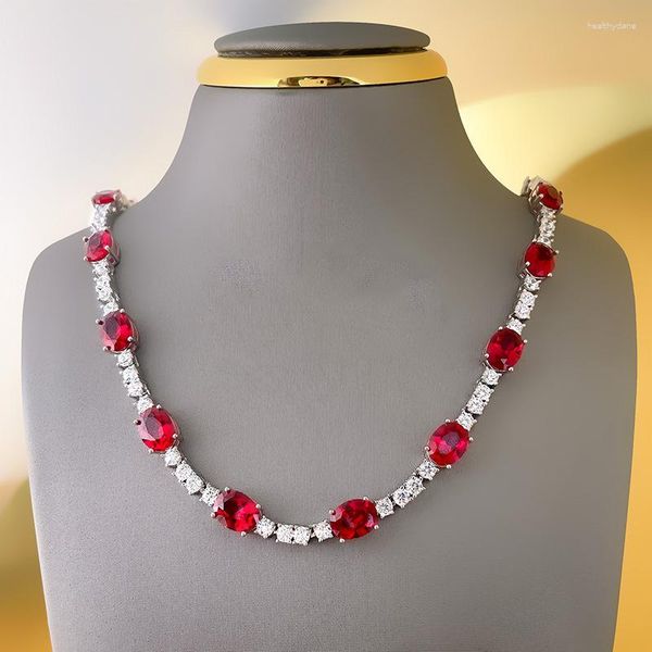 Choker Vintage Luxury Silver Color Lab Ruby Collane Full Sparkling Zircon Stone Charms Girocolli Catena per le donne Regali di alta gioielleria