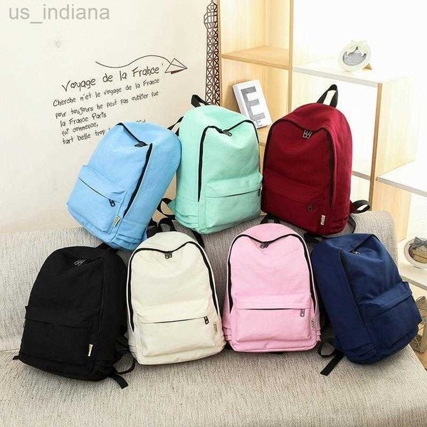 School Bags Backpack 2021 Middle School Student Canvas Schoolbag Korean Solid Color Female Travel College Style Z230802