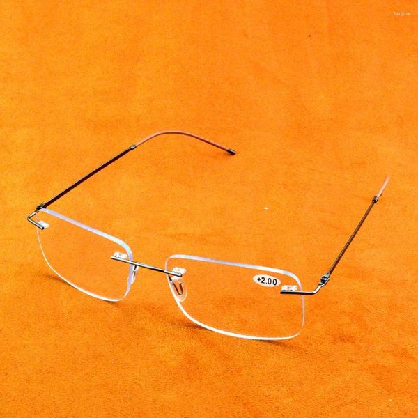 Occhiali da sole senza montatura Occhiali in lega di titanio con rivestimento a 12 strati Lenti multifocali progressive Vedi occhiali da lettura vicini e lontani da 0,75 a 4