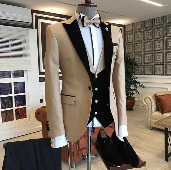 Ternos masculinos 2023 feitos sob medida 3 peças bege smoking blazer casual negócios cavalheiros noivo baile de formatura masculino casamento homem smoking