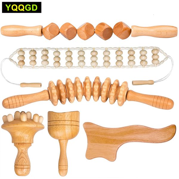 Другие массажные предметы деревянные инструменты для тела Maderoterapia Kit Wood Massager Roller Gua Sha Руководство для Contour 230802