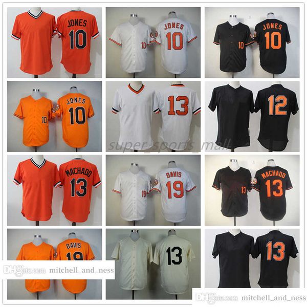 Vintage Film Beyzbol Jersey Wears 10 Adam Jones 12 Siyah Kazak 13 Manny Machado 19 Chris Davis 2 JJ Hardy 1953 1954 Retro Formalar