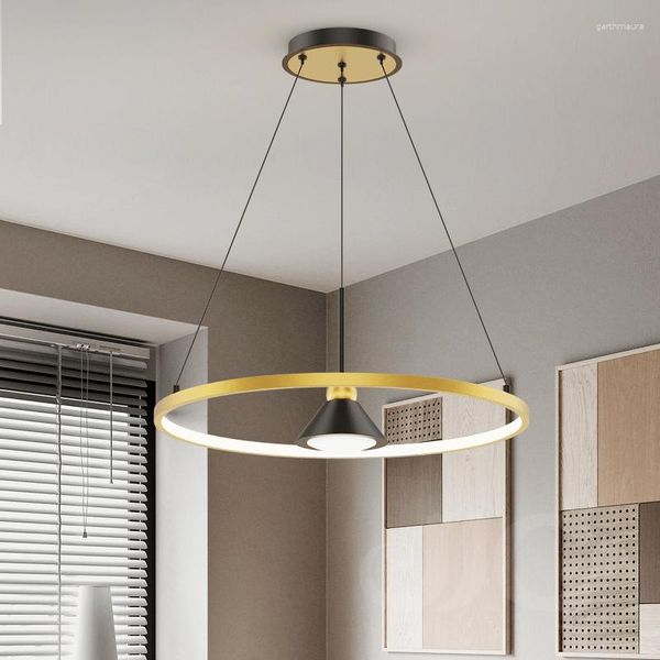 Lampade a sospensione JJC Anello singolo/doppio Nordic Minimalista Soggiorno Luci Lampadario da pranzo Design moderno e semplice