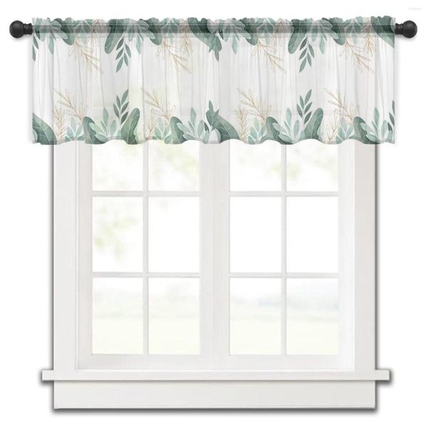 Cortina Verde Plantas Tropicais Folhas Cozinha Janela Pequena Tule Transparente Quarto Curto Sala Decoração para Casa Cortinas Voile