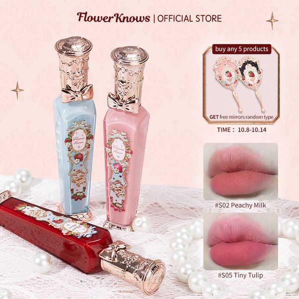 Lucidalabbra Flower Knows Strawberry Rococo Series Cloud Cream Rossetti Beauty Glazed Mirror Delicate Lipstick 3 5g 230801