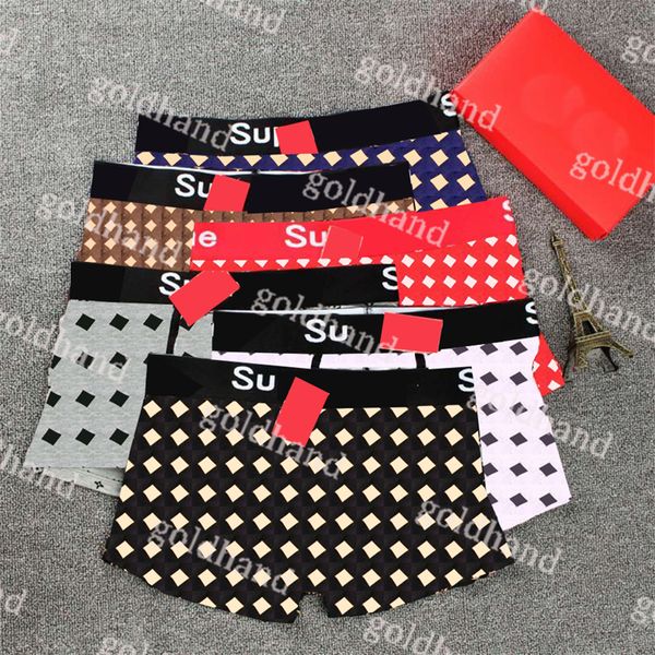 Cuecas masculinas estampadas em V luxuosas Tide Brand Boxers de puro algodão Roupa interior masculina confortável 3 peças Calções de roupa interior masculina