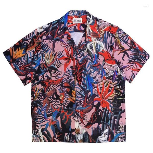 Camisas casuais masculinas 23ss Summer WACKO MARIA Cardigã Hell Flower Havaiana Camisa de manga curta e tops femininos