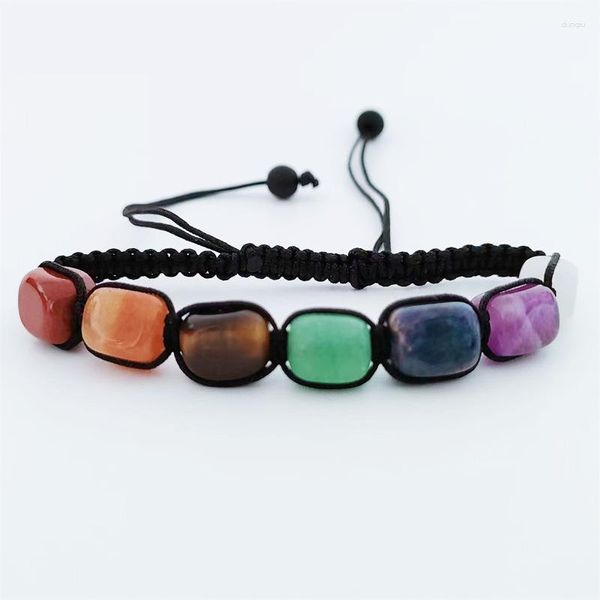 Braccialetti con ciondoli Bracciale con perline di cristallo colorato a 7 chakra Bracciale con occhio di tigre naturale Pietra fatta a mano Corda intrecciata Regalo di gioielli per l'equilibrio dello yoga