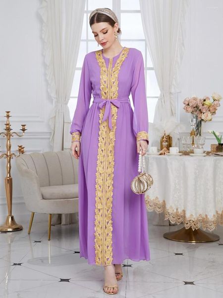 Casual Kleider Frauen Elegante Maxi 2023 Luxus Designer Langarm Gürtel Chiffon Formale Arabische Muslimische Türkische Abend Party Robe