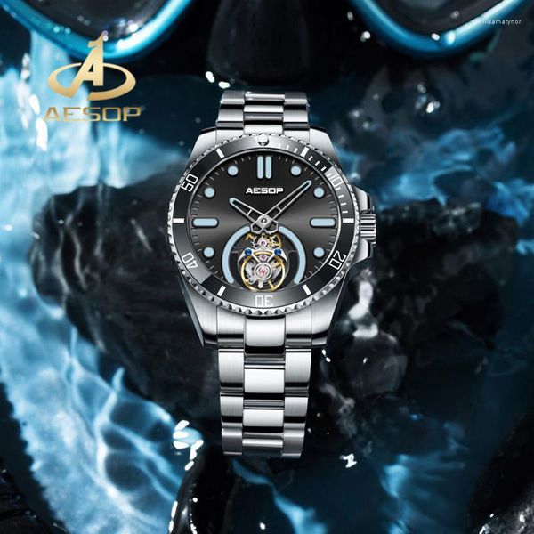 Нарученные часы Aesop Top Men's Flying Tourbillon Mechanical Super Luminous Sapphire стеклянная керамическая рамка водонепроницаемые мужчины часы