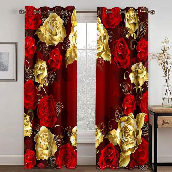 Vorhang, schwarz, Hochzeitspaar, Gold, Rot, Rose, modern, 2 Stück, dünne Vorhänge für Wohnzimmer, Schlafzimmer, Fenster, Dekor, drapiert