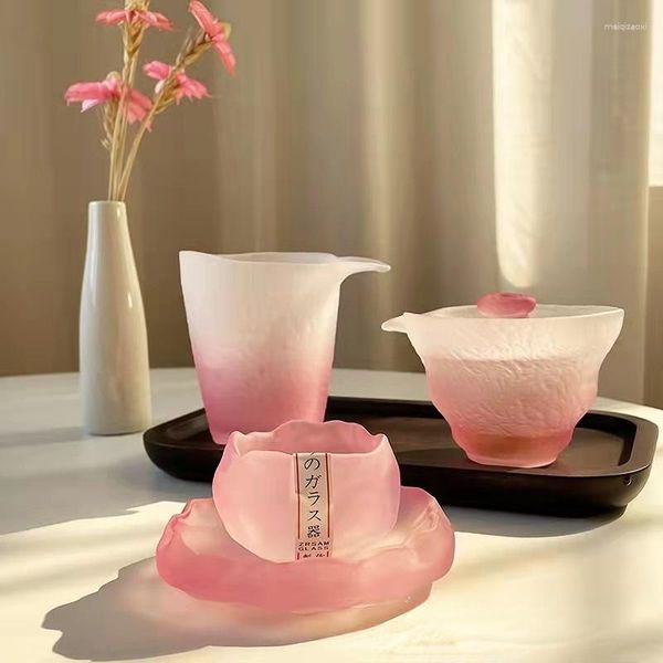 Copos de vinho estilo japonês primeiro gradiente de neve verde rosa senhora fosco pequeno copo de chá masculino tampa tigela de vidro feito à mão