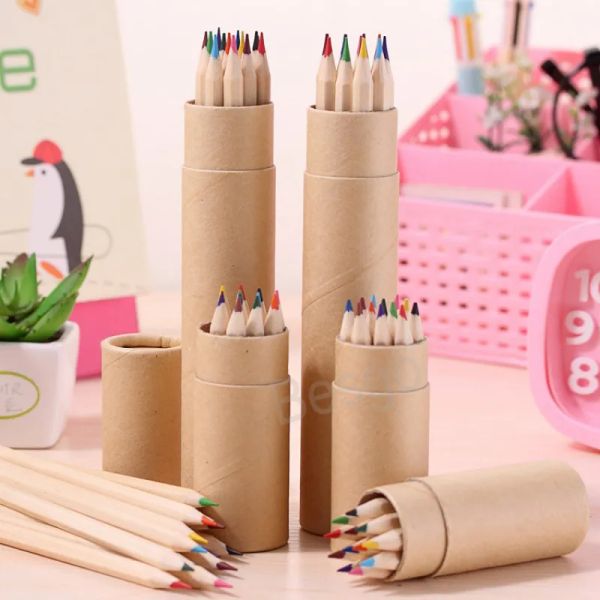 12 Farben Zeichnung Bleistift Studenten Kunstskizze Malerei Bleistift Kraftpapier Kanister Bunte Stift Kinder Zeichnungen BH6932 TYJ LL